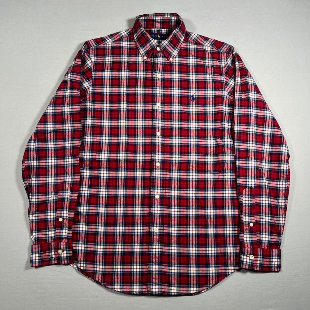 Polo Ralph Lauren Mens Small Red Blue White Plaid Cotton Button Down Shirt S